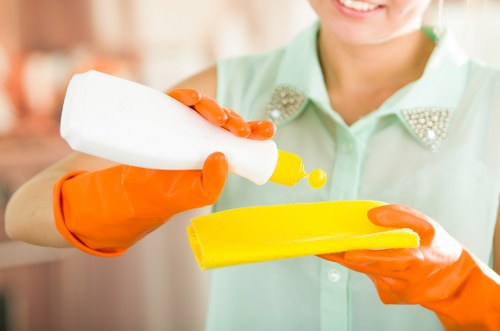 Local cleaners carrying out detailed deep cleaning in a SW1 flat